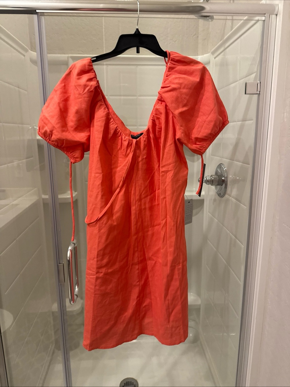 Women's Coral Puff-Sleeve Dress